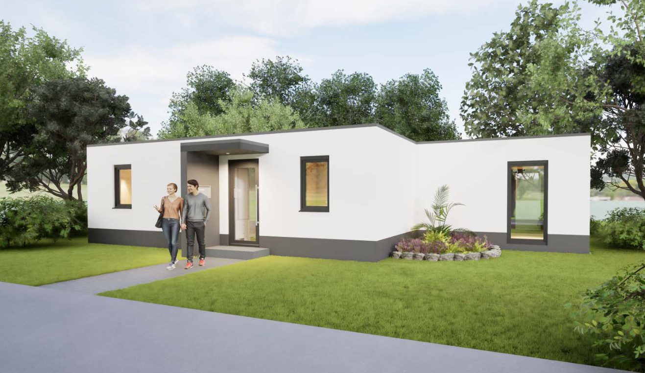 Durch die 2 versetzten Module ergibt sich bei diesem Tiny Haus eine ganz besondere Architektur.