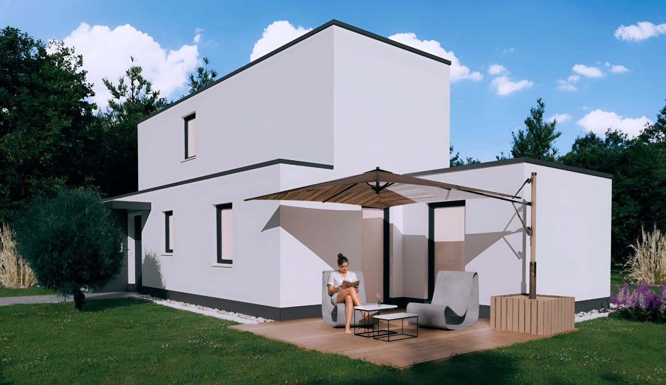 Ein Baukörper in Modulbau mit ganz besonderer Architektur.