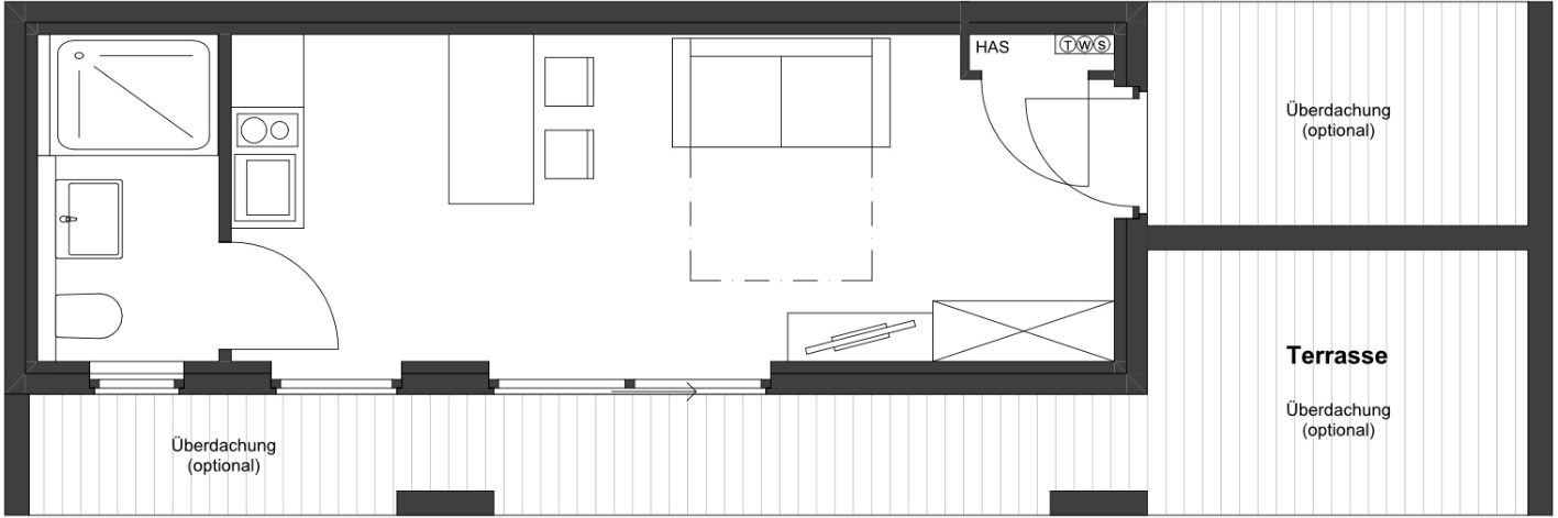 Nicht einfach nur ein "Kasten": Optional mit sicht- und windgeschützen Außenbereichen.